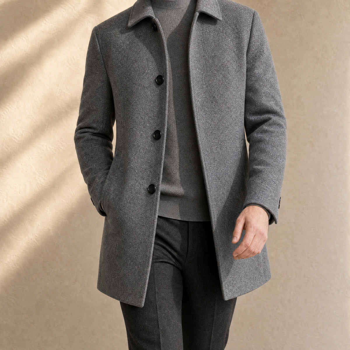 Halo Wool-Blend Overcoat in Gray