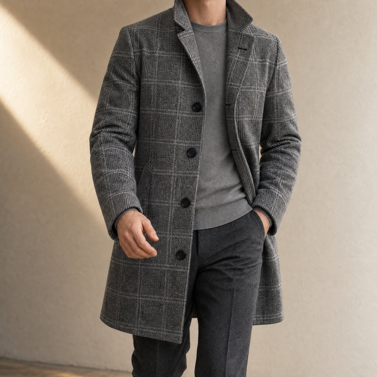 Harebell Printed Overcoat in Light Gray Check