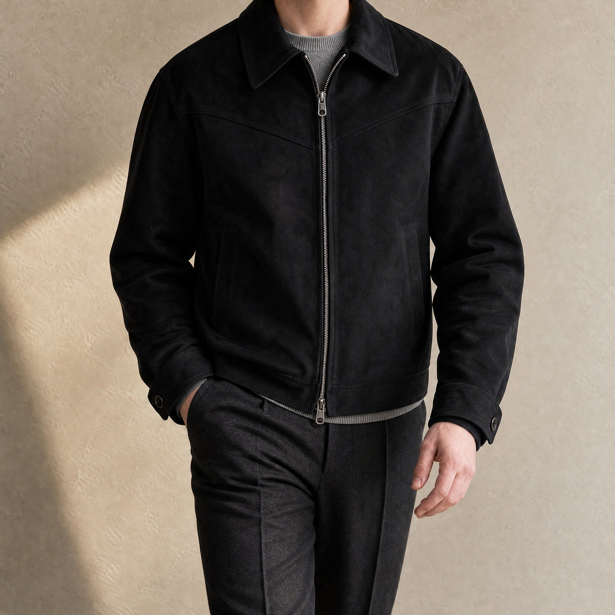 Hawk Suede Bomber Jacket in Black
