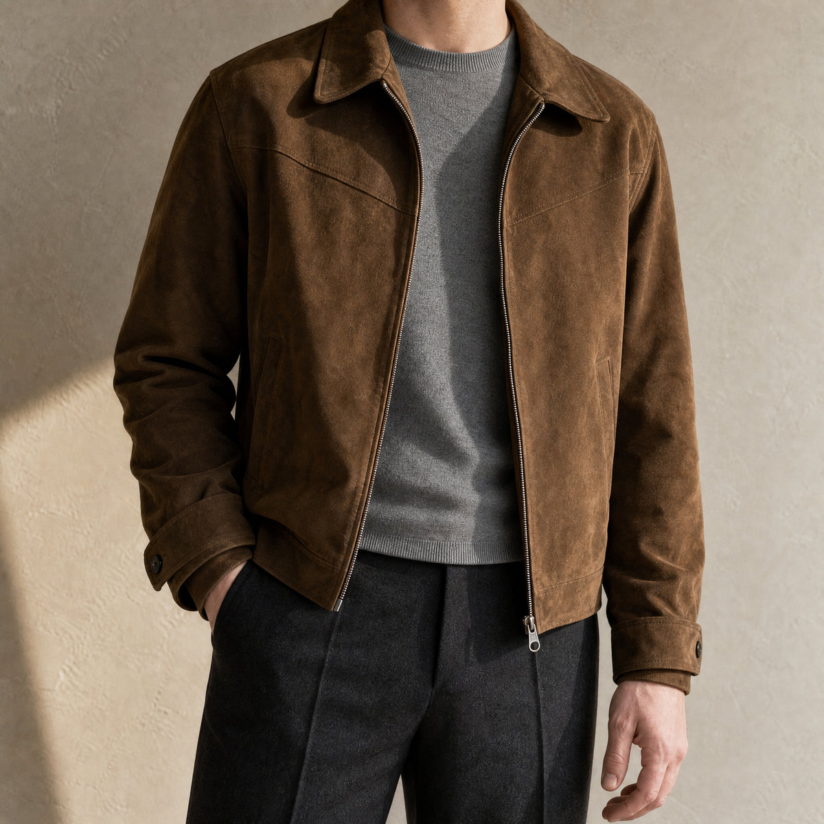 Hawk Suede Bomber Jacket in Brown