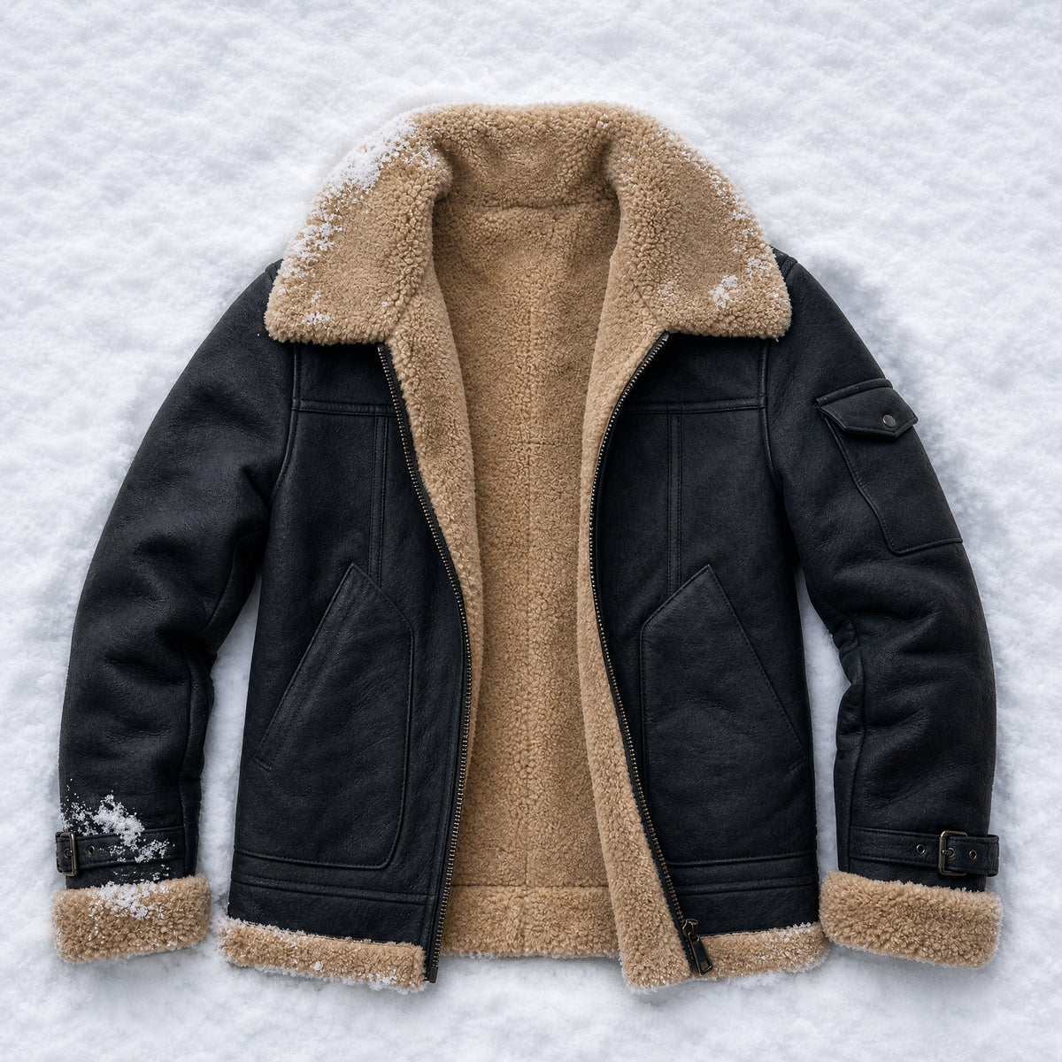Hornbeam Shearling Bomber Jacket in Black