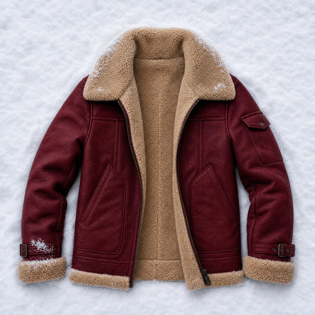 Hornbeam Shearling Bomber Jacket in Brick Red