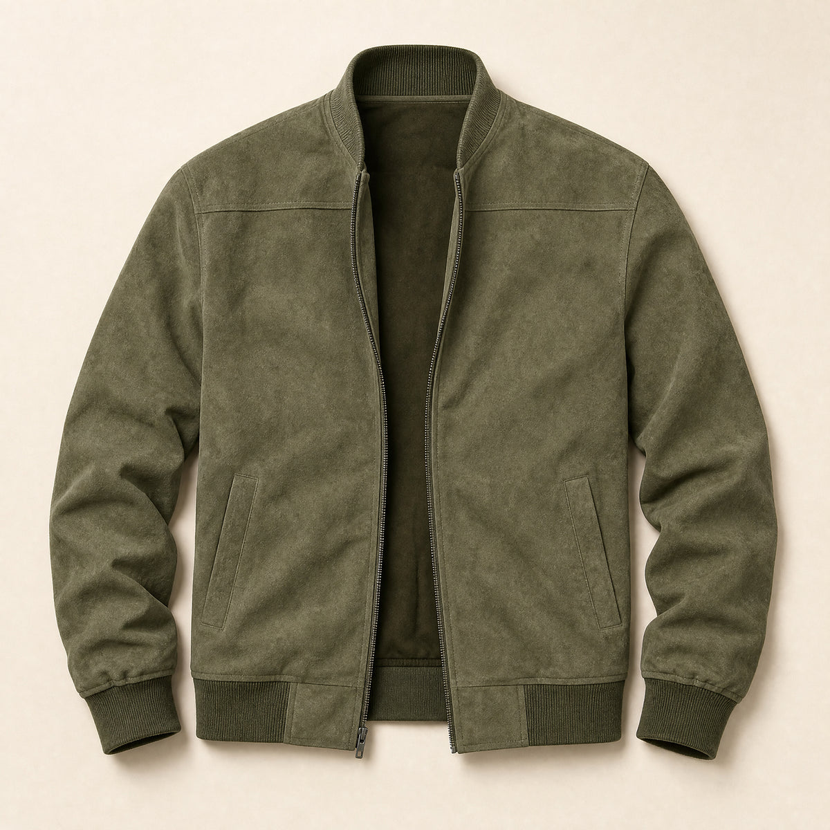 Heath Suede-Look Bomber Jacket in Army Green