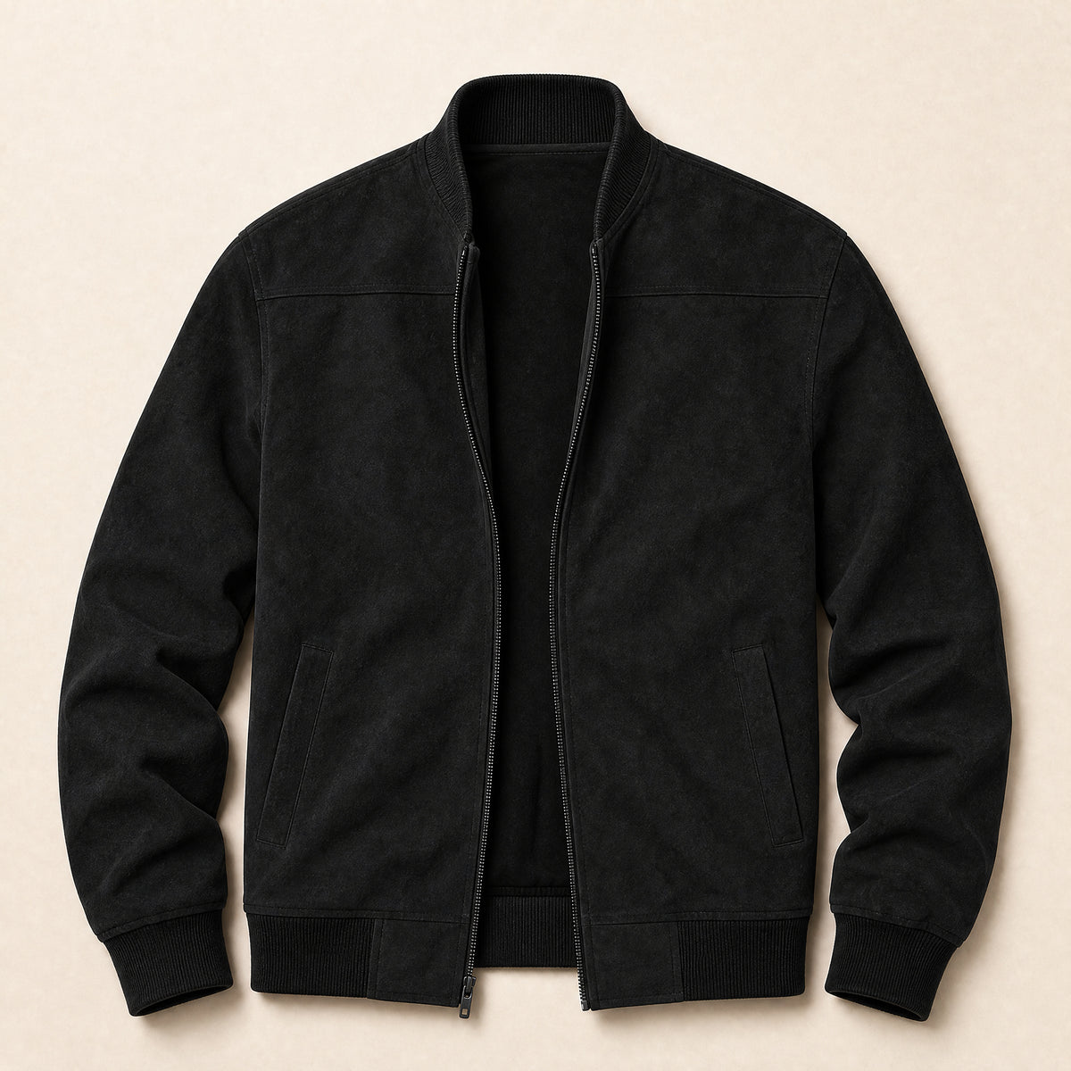Heath Suede-Look Bomber Jacket in Black