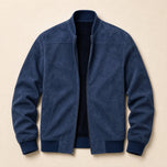 Heath Suede-Look Bomber Jacket in Navy Blue