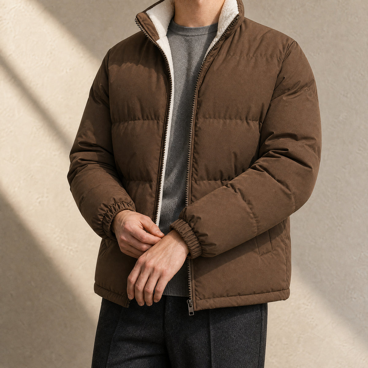 Heather Boxy Puffer Jacket in Coffee