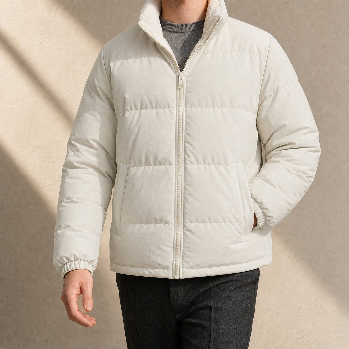 Heather Boxy Puffer Jacket in White