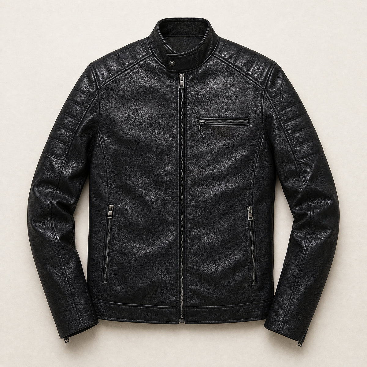 Hedgerow Stand-Collar Moto Jacket in Black