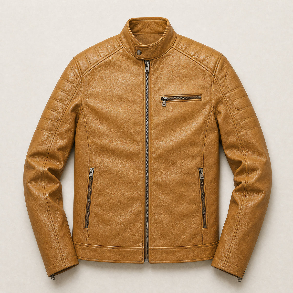 Hedgerow Stand-Collar Moto Jacket in Khaki