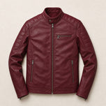 Hedgerow Stand-Collar Moto Jacket in Wine Red