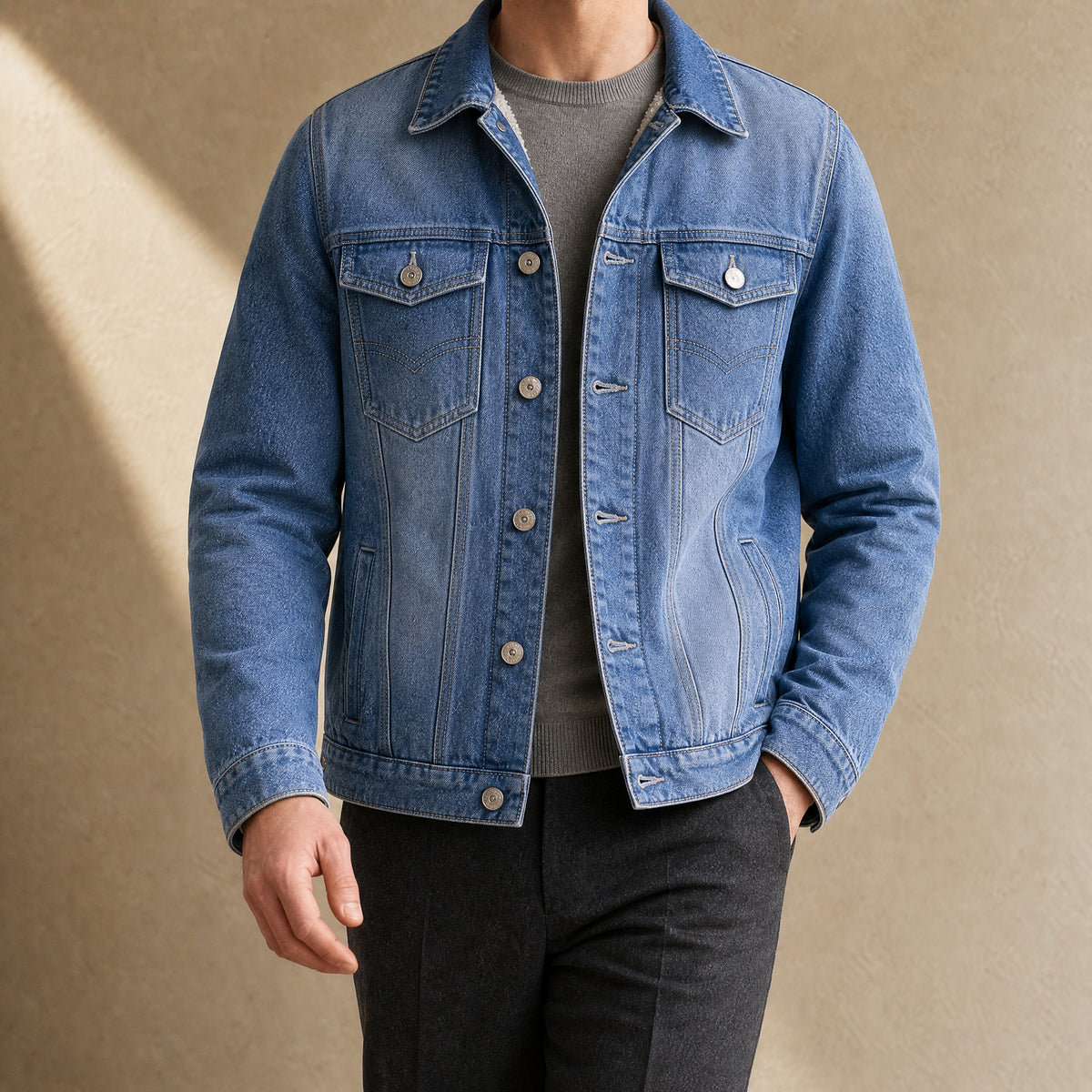 Hemlock Sherpa-Lined Denim Jacket in Light Blue