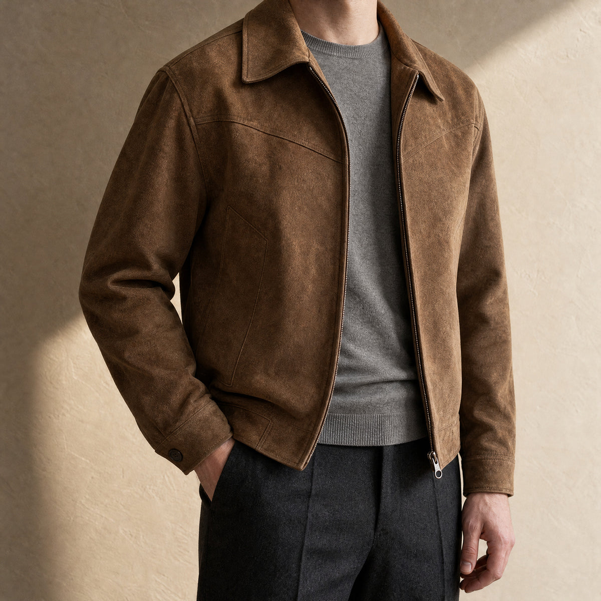 Highland Suede Bomber Jacket in Brown