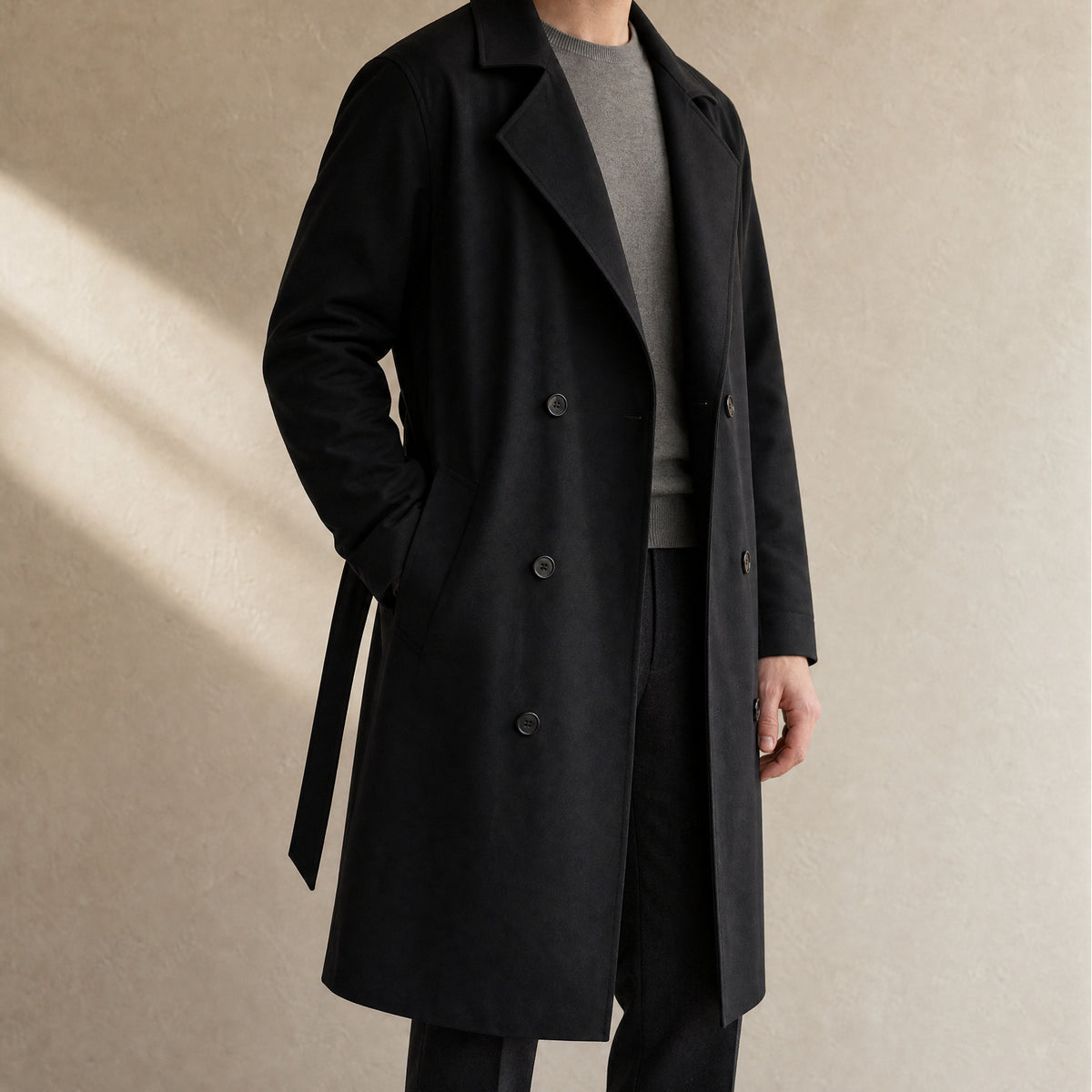 Hillock Mid-Length Trench Coat in Black