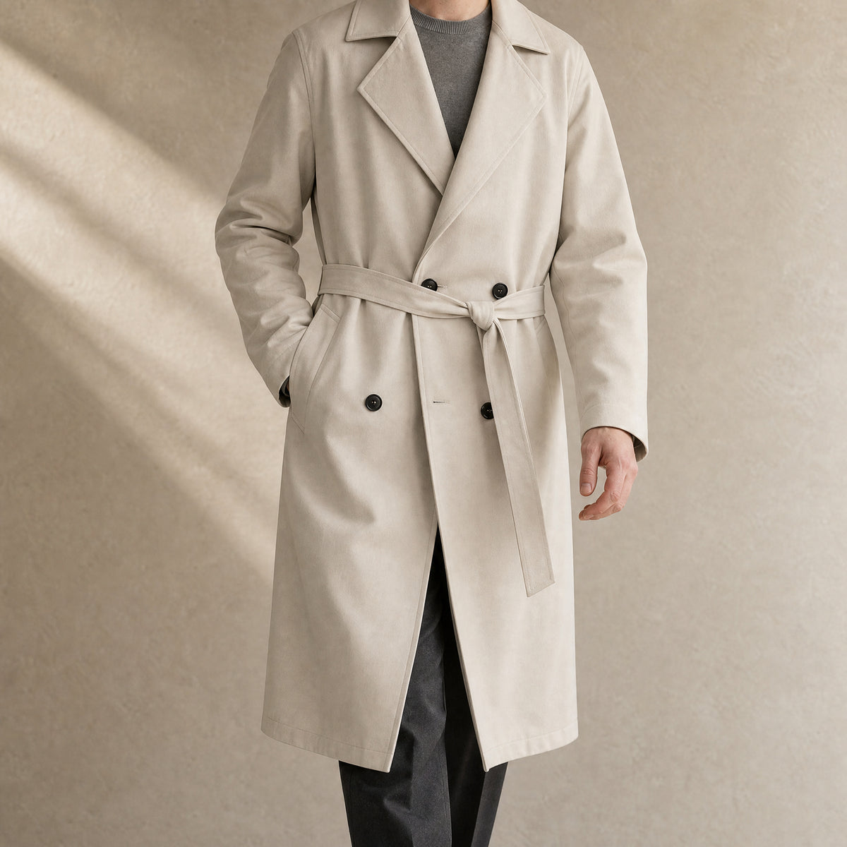 Hillock Mid-Length Trench Coat in Khaki