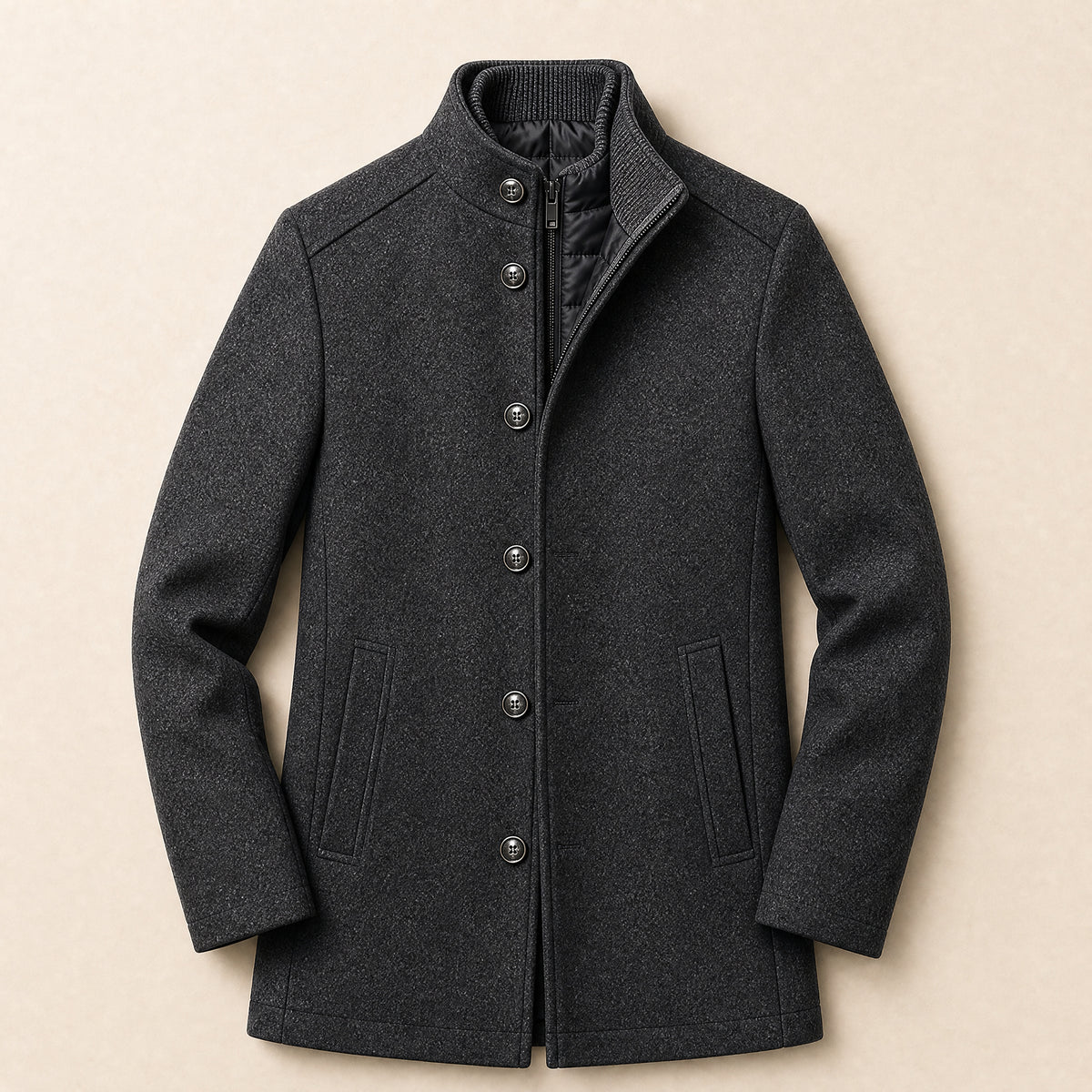 Hoar Layered Stand-Collar Coat in Gray