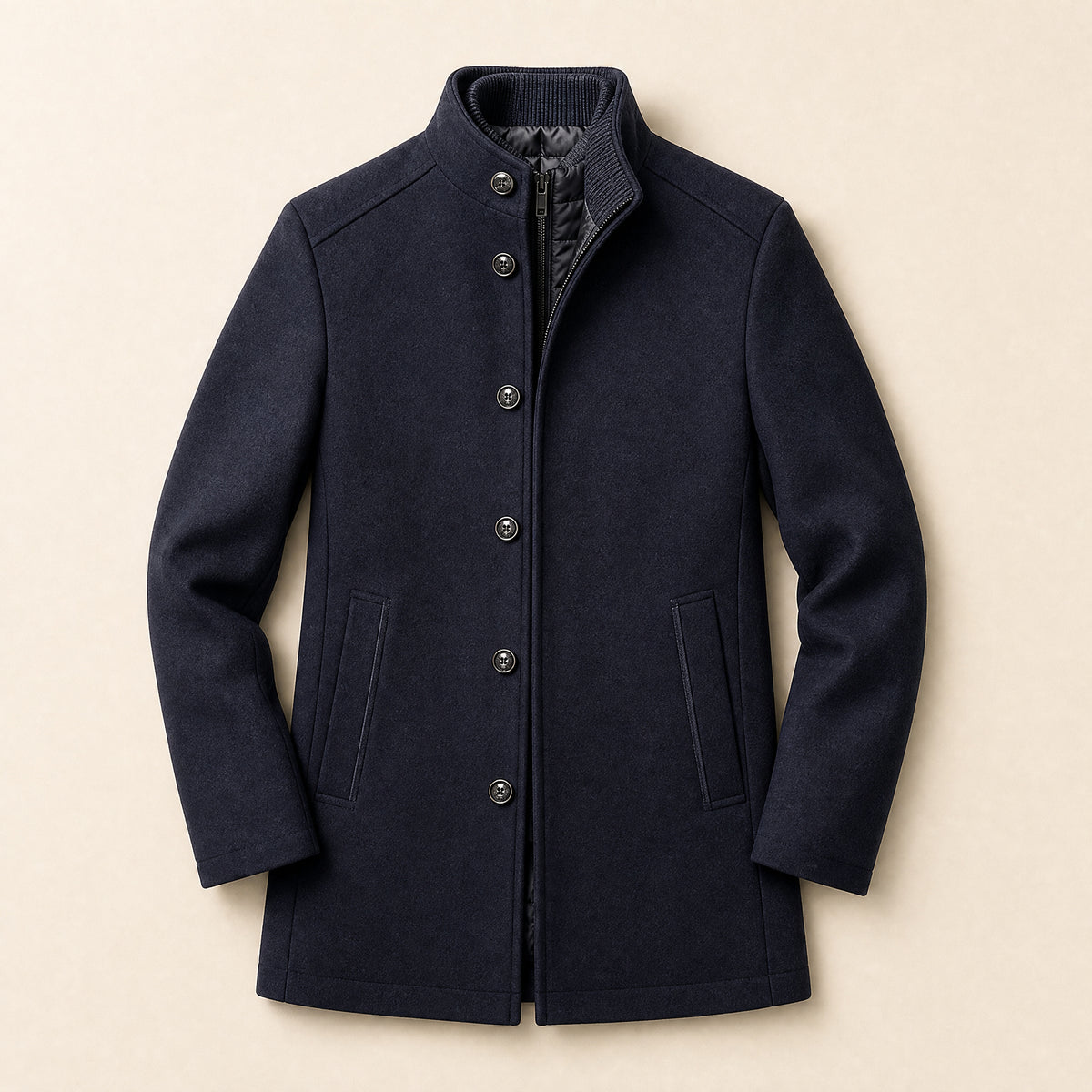 Hoar Layered Stand-Collar Coat in Navy