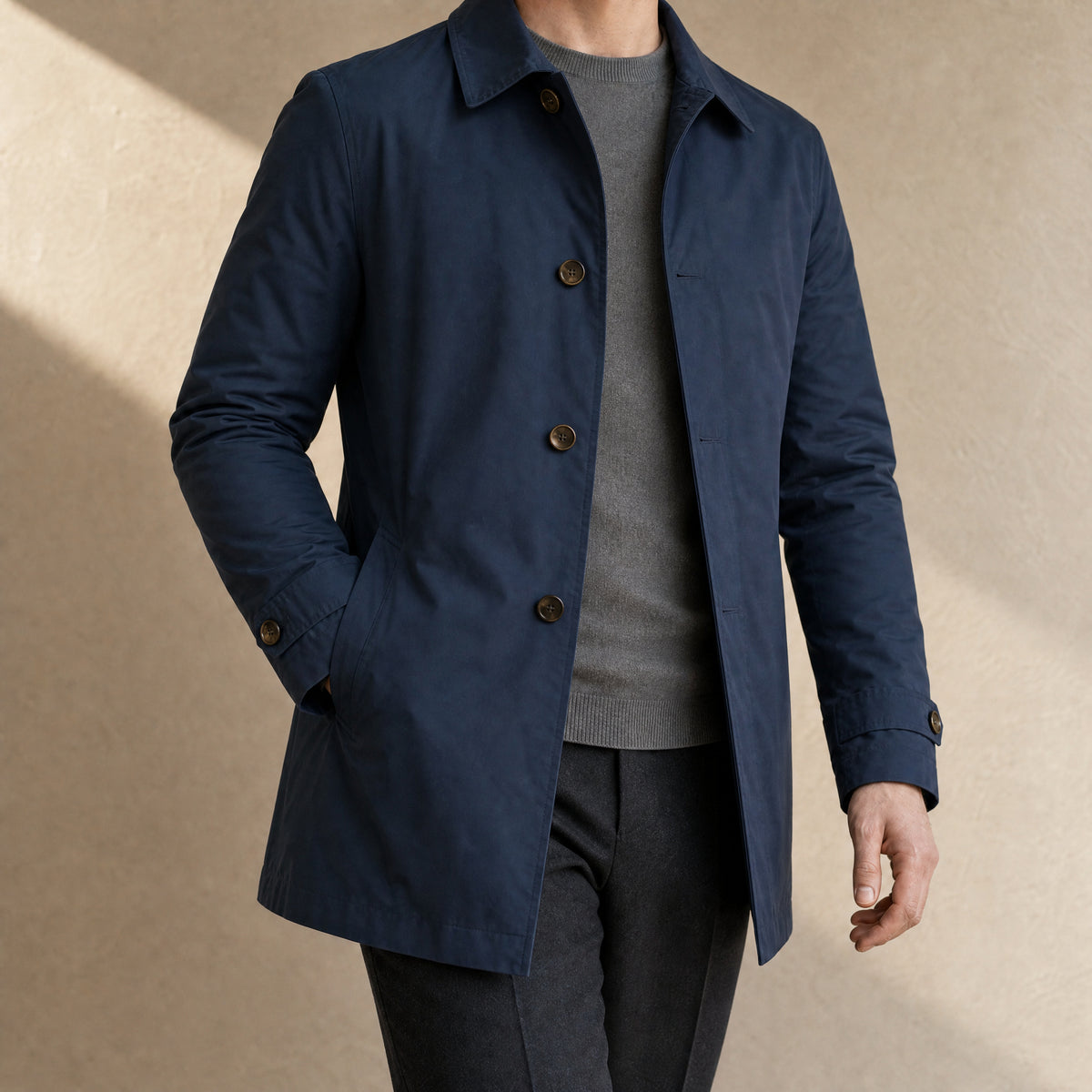 Hoarfrost Classic Trench Coat in Navy Blue