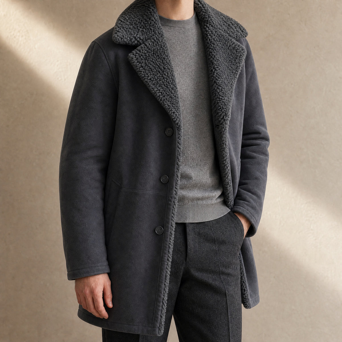 Holloway Shearling Coat in Gray
