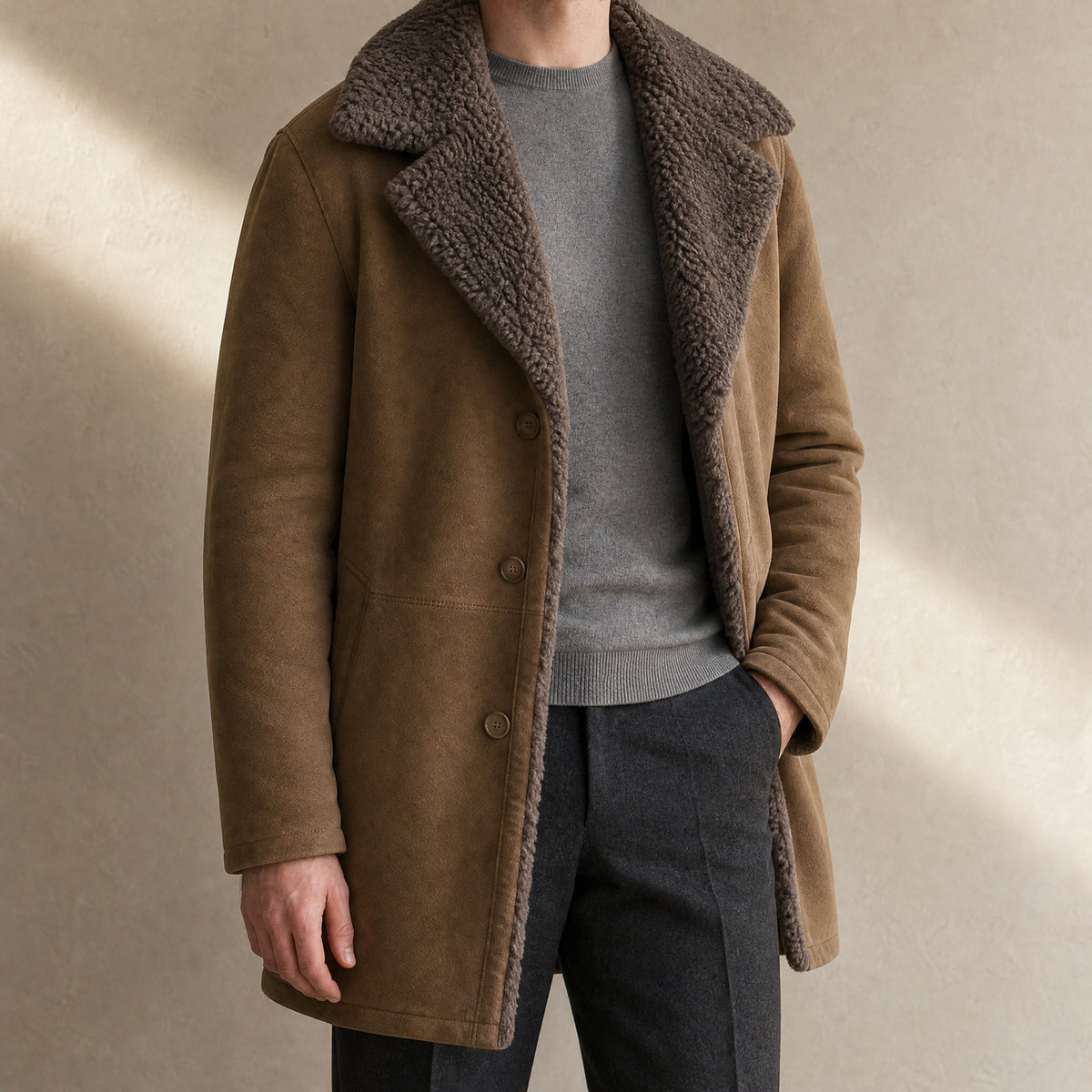 Holloway Shearling Coat in Khaki