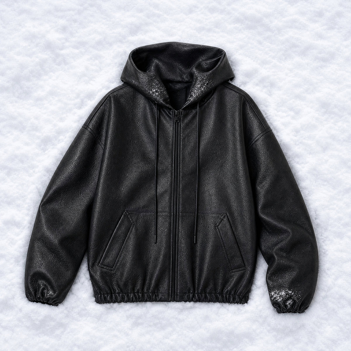Hollowell Hooded Leather Bomber Jacket in Black