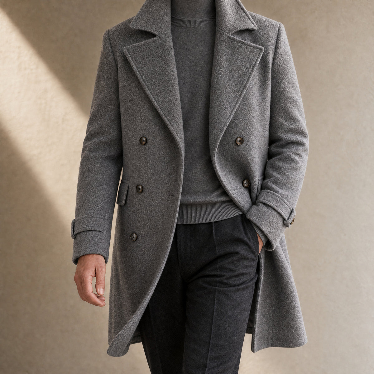 Husk Double-Breasted Overcoat in Gray