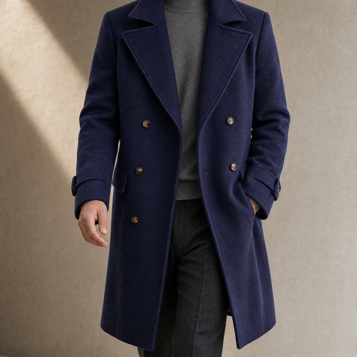 Husk Double-Breasted Overcoat in Navy