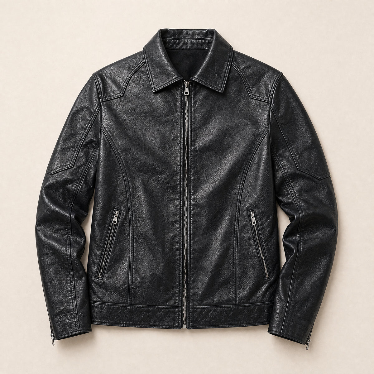 Inlet Leather Utility Jacket in Black