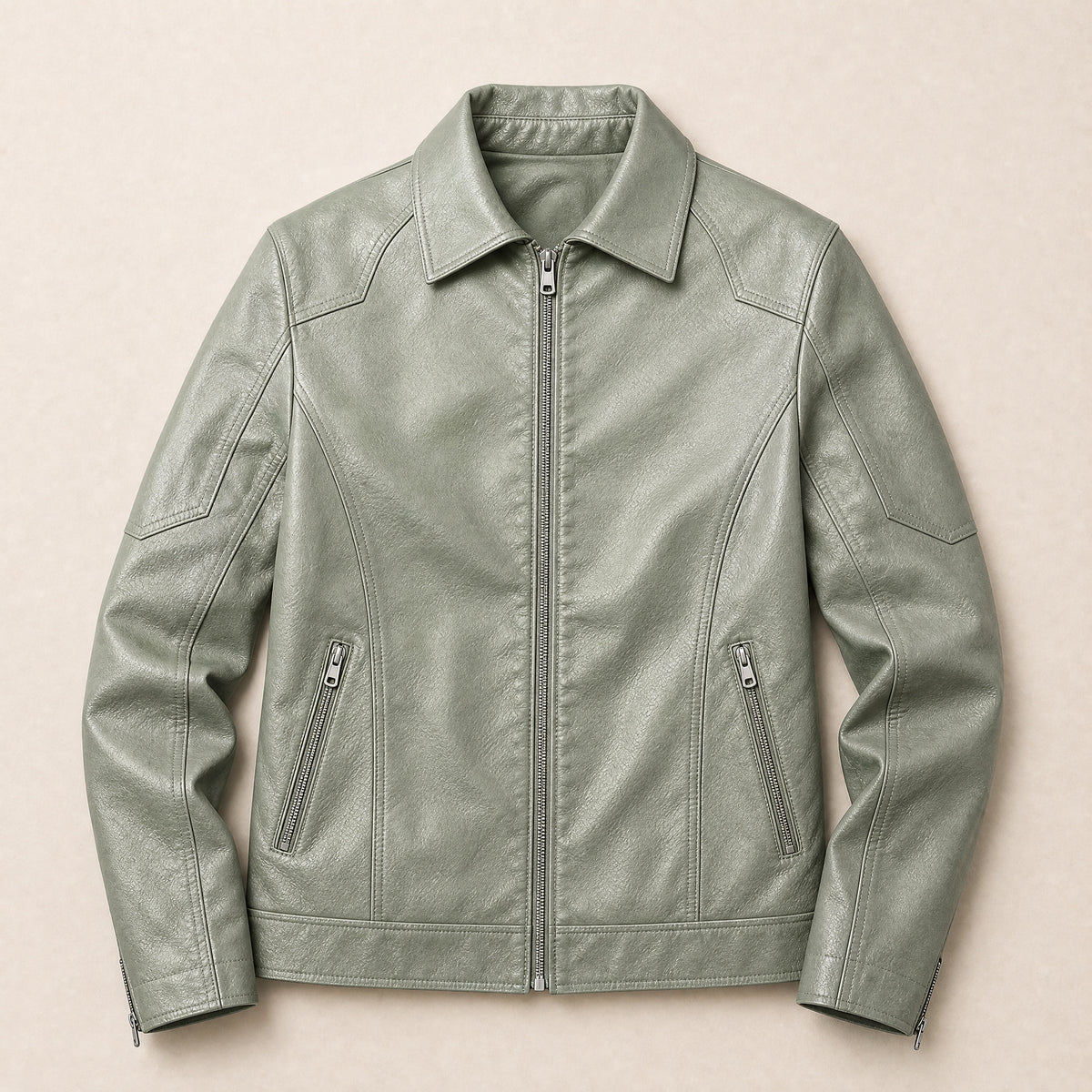 Inlet Leather Utility Jacket in Green