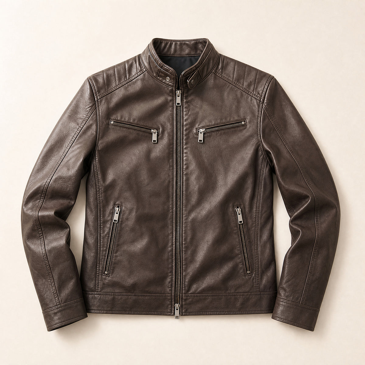 Isle Leather Moto Jacket in Coffee