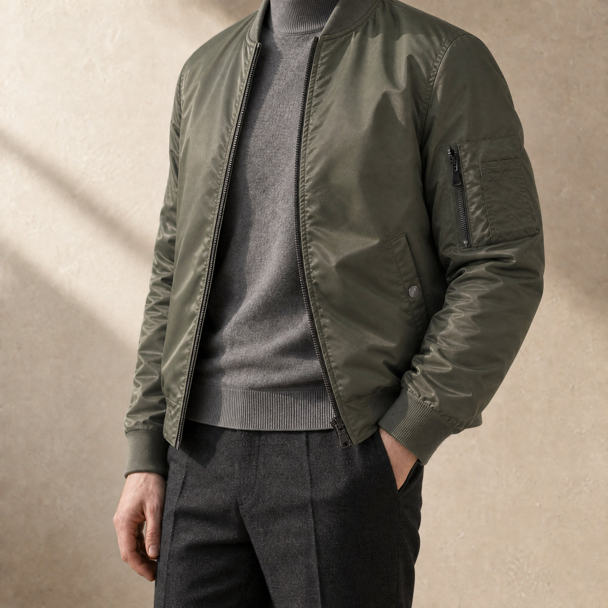 Ivy Flight Bomber Jacket in Army Green