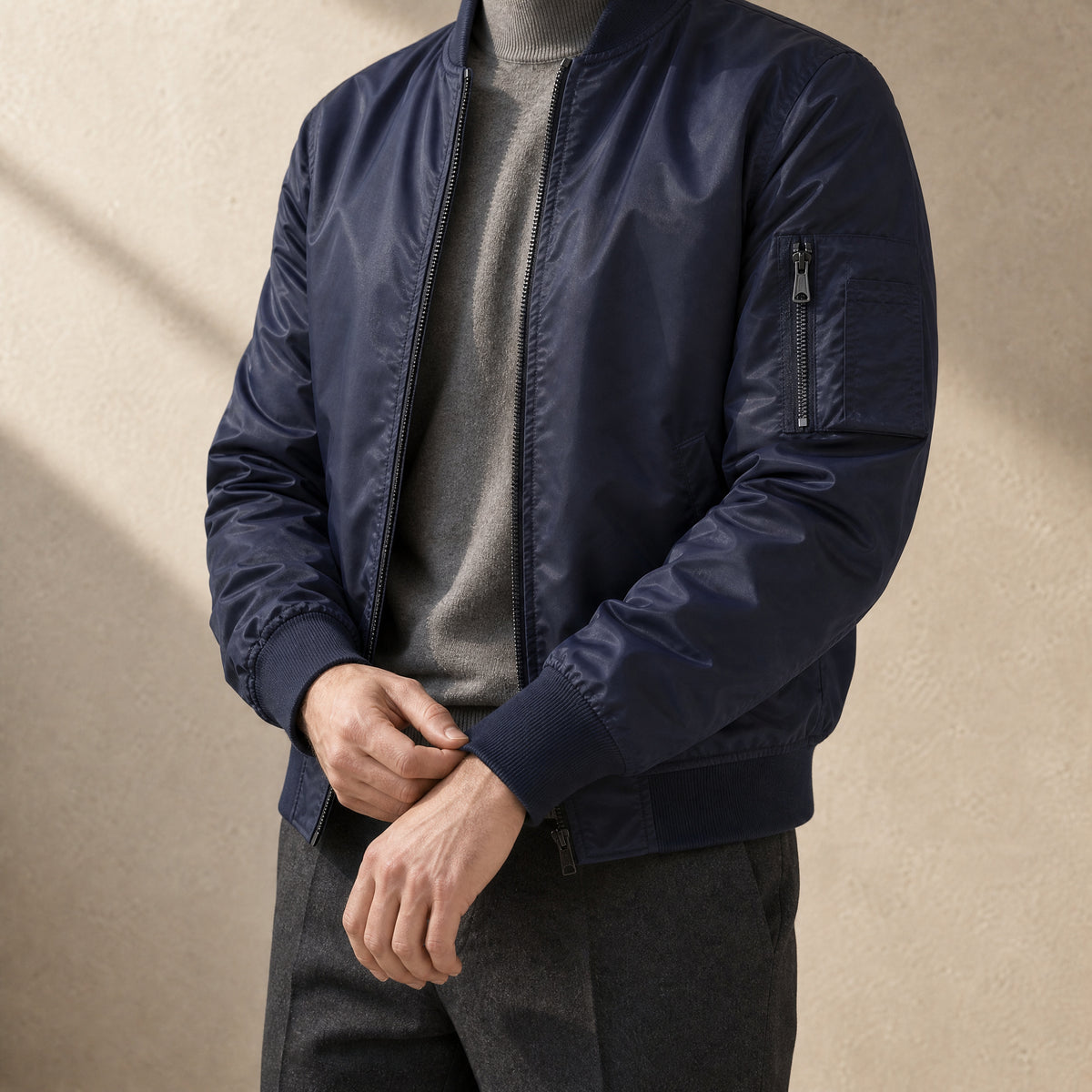 Ivy Flight Bomber Jacket in Navy Blue