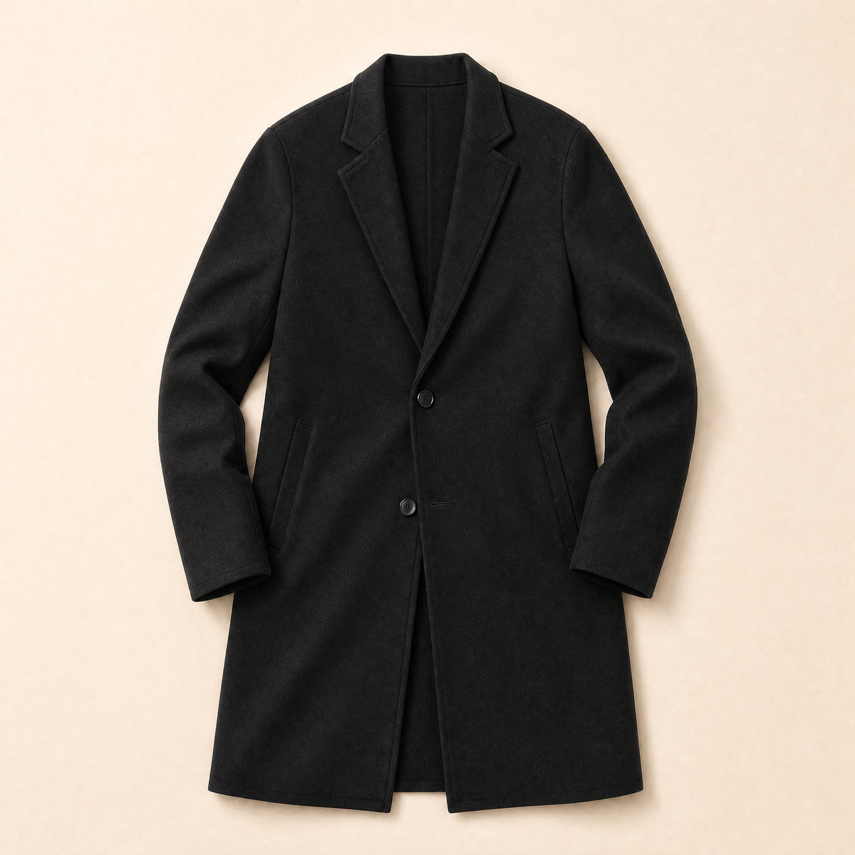 Jasper Long Single-Breasted Overcoat in Black