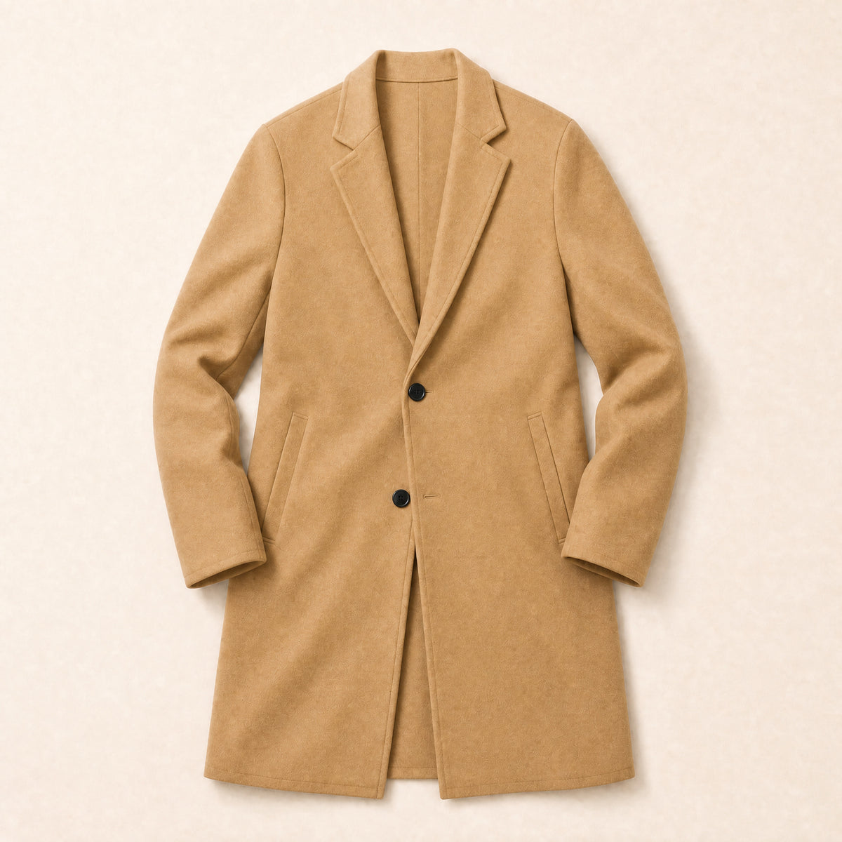 Jasper Long Single-Breasted Overcoat in Khaki
