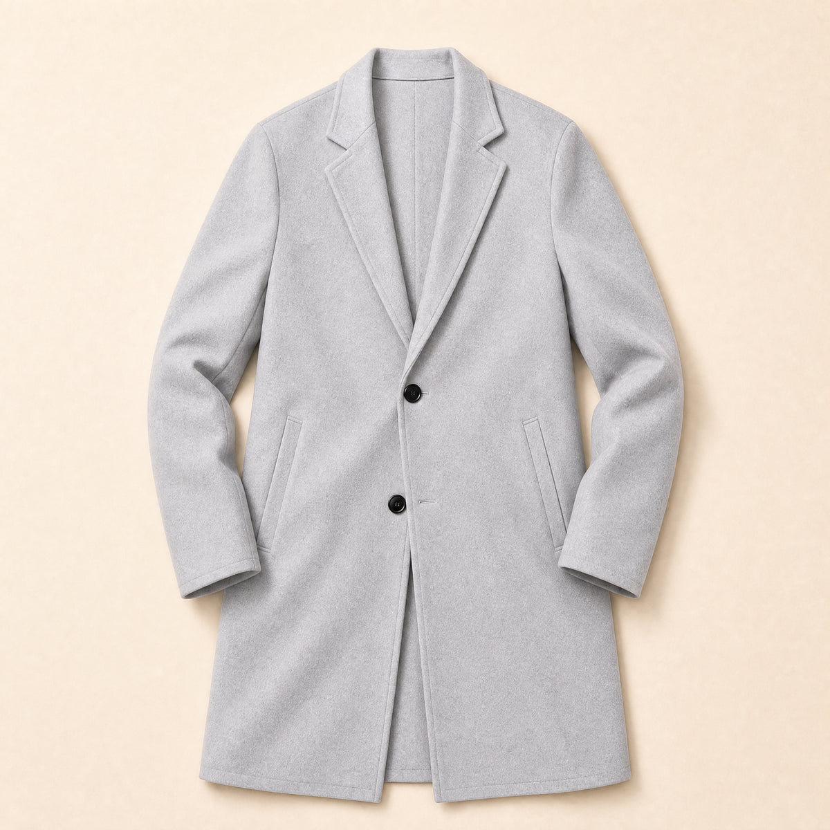 Jasper Long Single-Breasted Overcoat in Light Gray