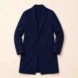 Jasper Long Single-Breasted Overcoat in Navy Blue