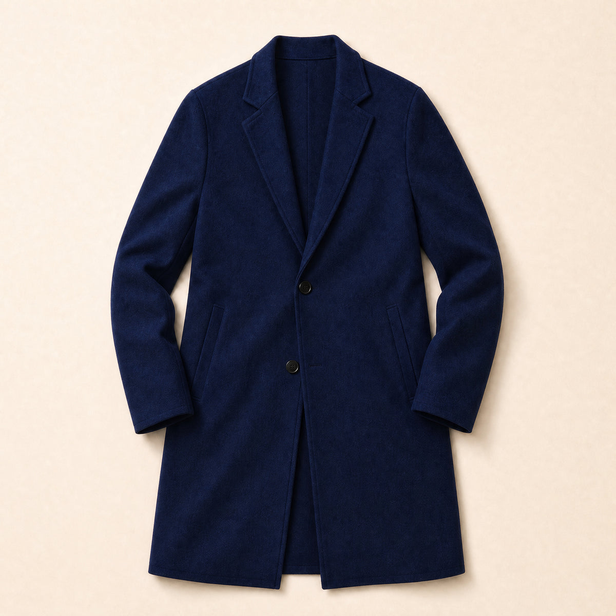 Jasper Long Single-Breasted Overcoat in Navy Blue