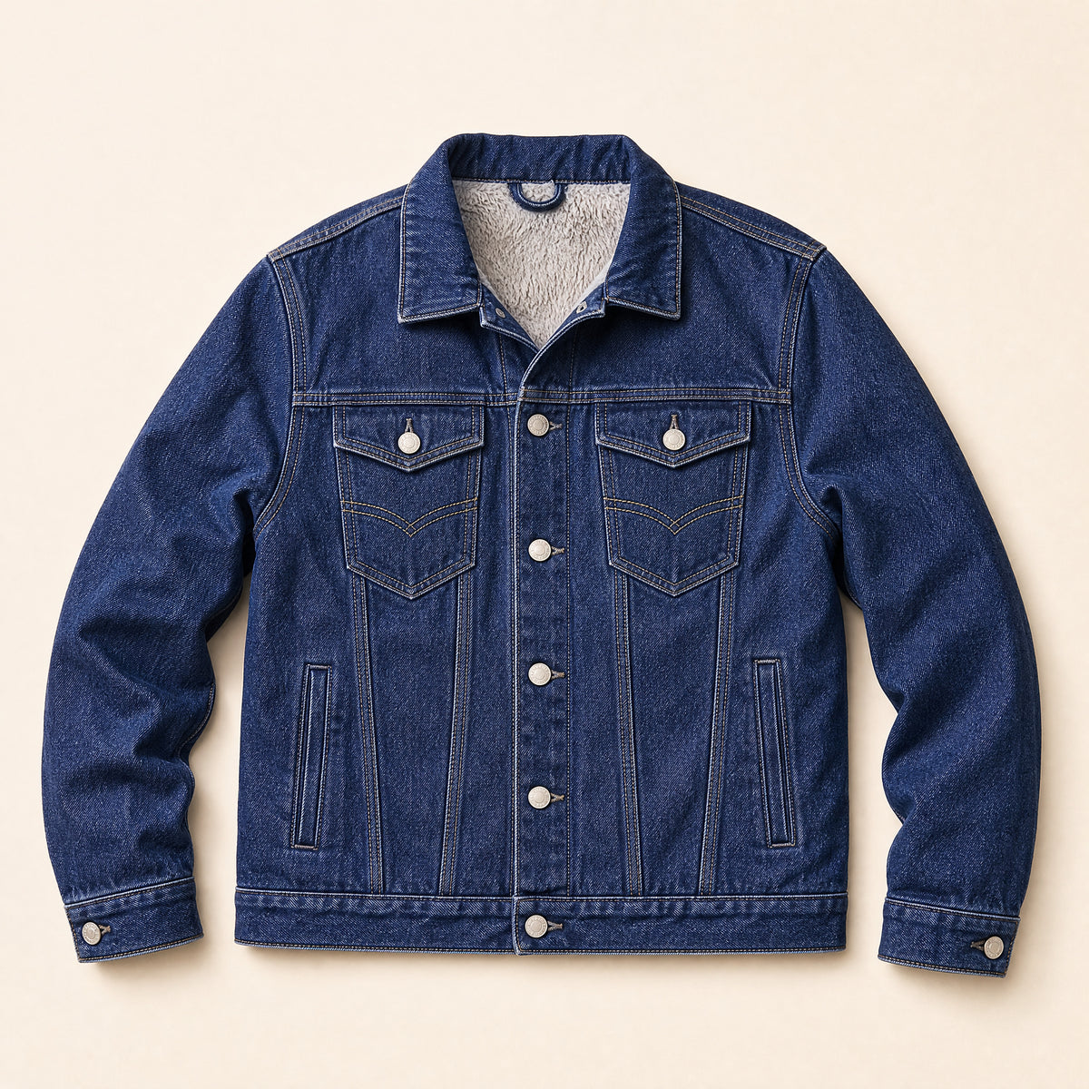 Juniper Sherpa-Lined Denim Jacket in Dark Blue
