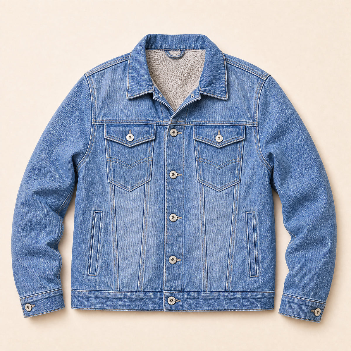 Juniper Sherpa-Lined Denim Jacket in Light Blue
