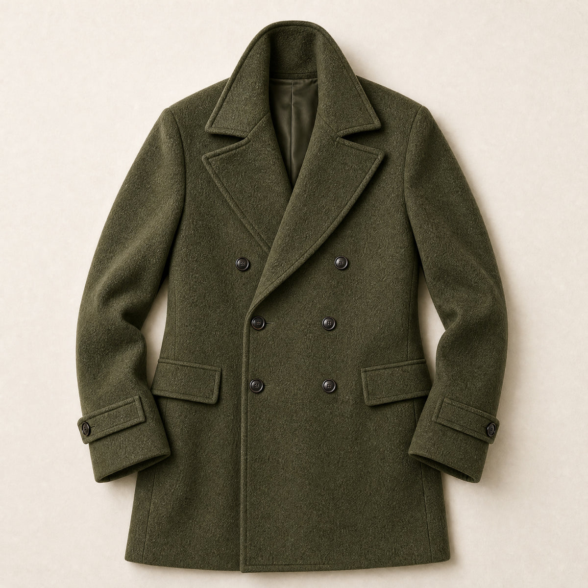 Kernel Double-Breasted Overcoat in Army Green