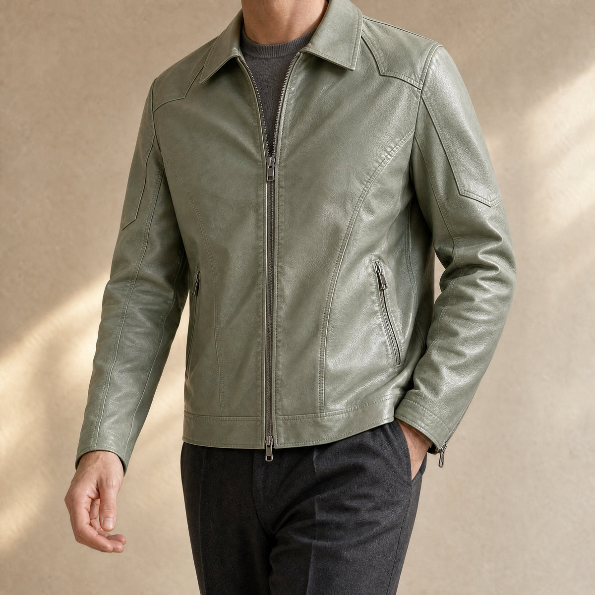 Lagoon Leather Utility Jacket in Green