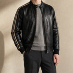Lantern Leather Bomber Jacket in Black