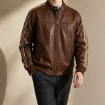 Lantern Leather Bomber Jacket in Brown