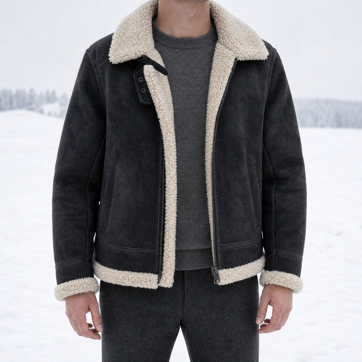 Larchwood Suede Shearling Jacket in Black