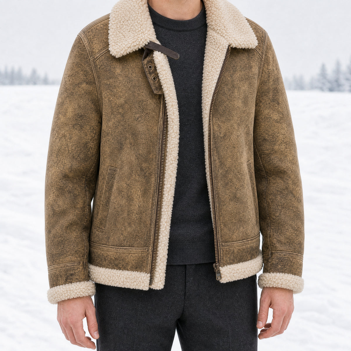 Larchwood Suede Shearling Jacket in Camel