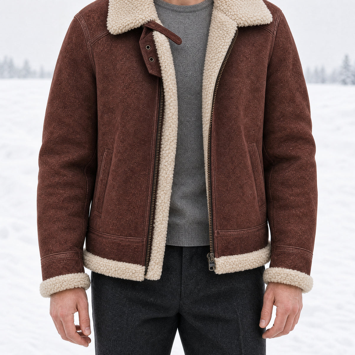 Larchwood Suede Shearling Jacket in Dark Red
