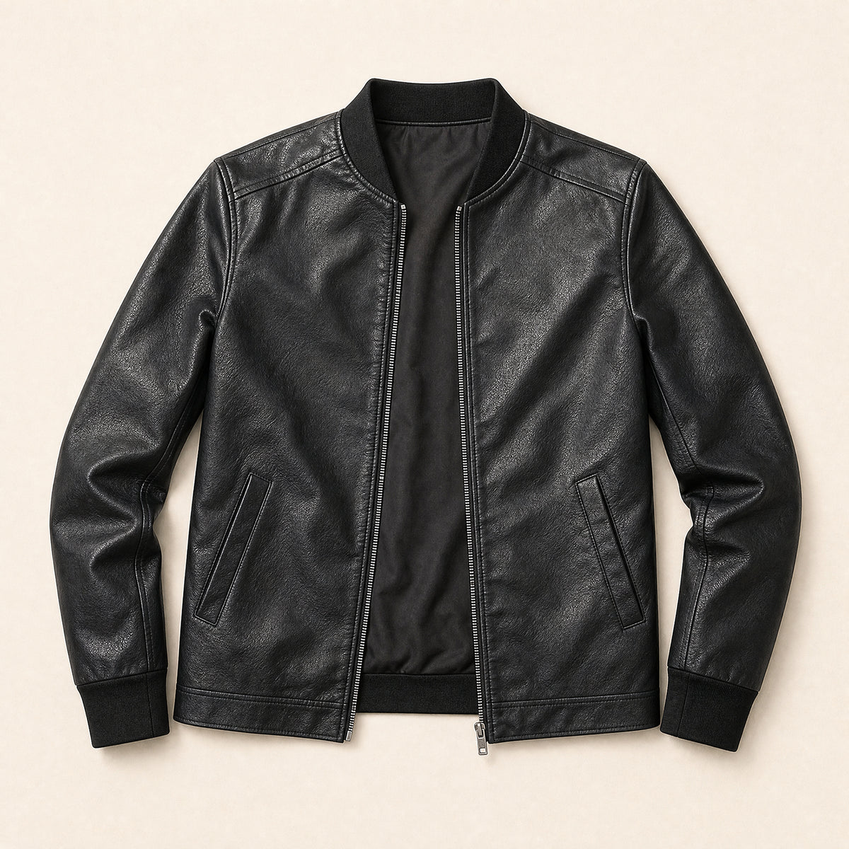 Levant Leather Bomber Jacket in Black