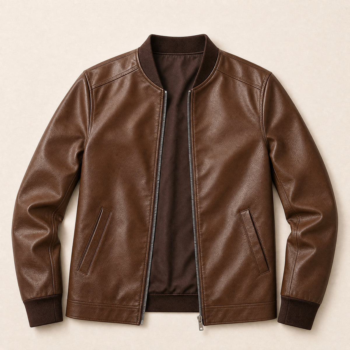 Levant Leather Bomber Jacket in Brown