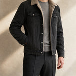 Lichen Sherpa-Collar Denim Jacket in Black
