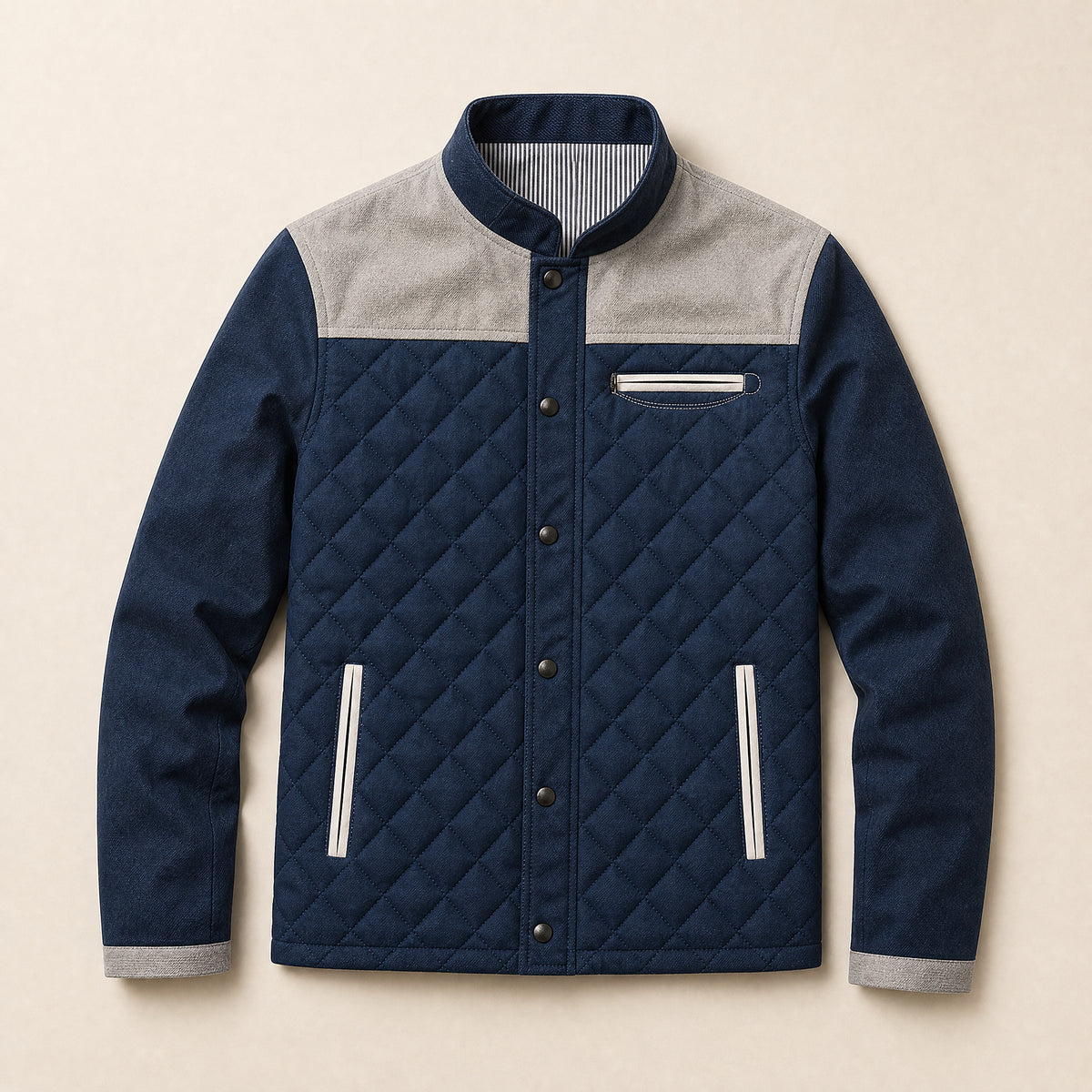 Linden Quilted Cotton Jacket in Gray Blue
