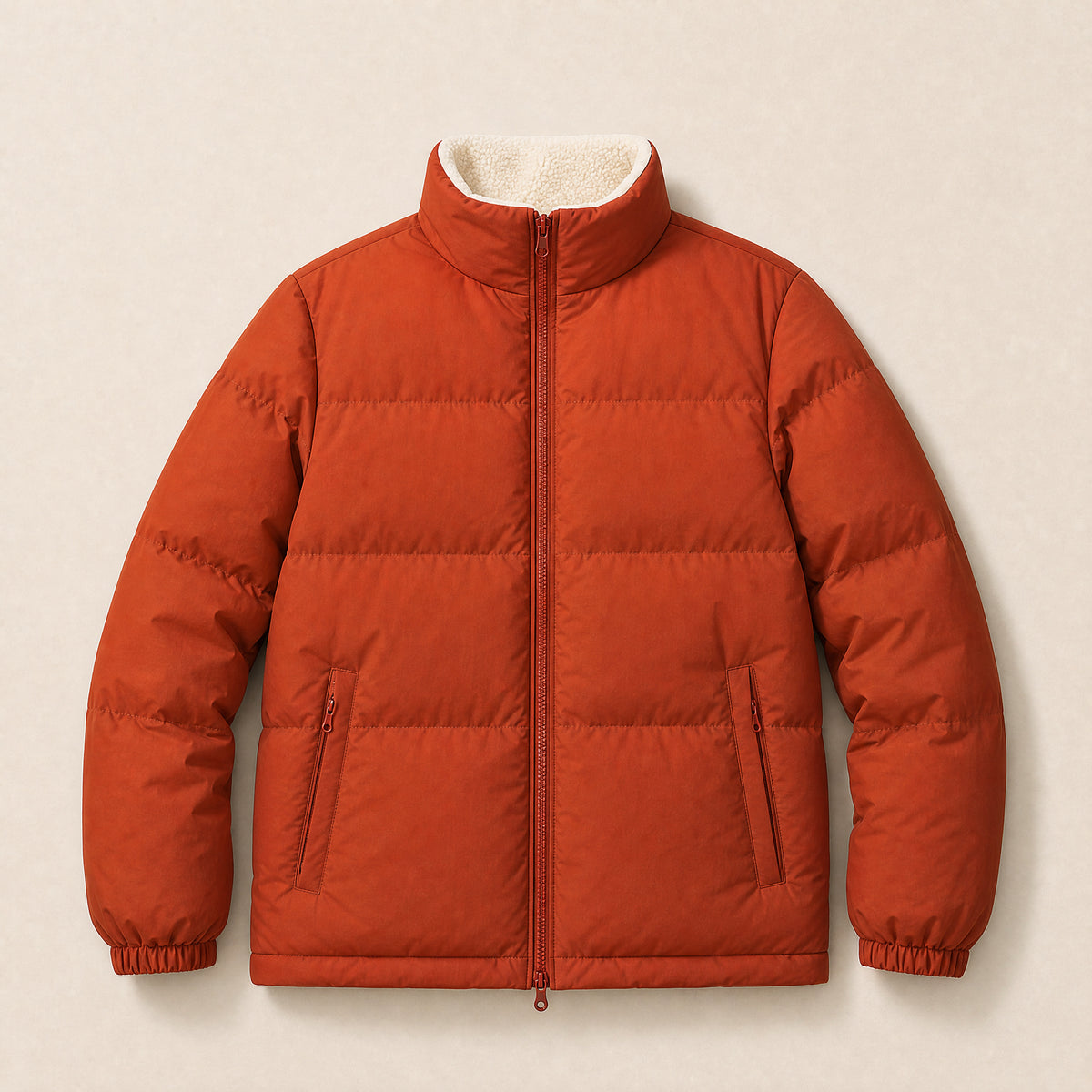 Lowland Reversible Fleece-Lined Puffer Jacket in Khaki